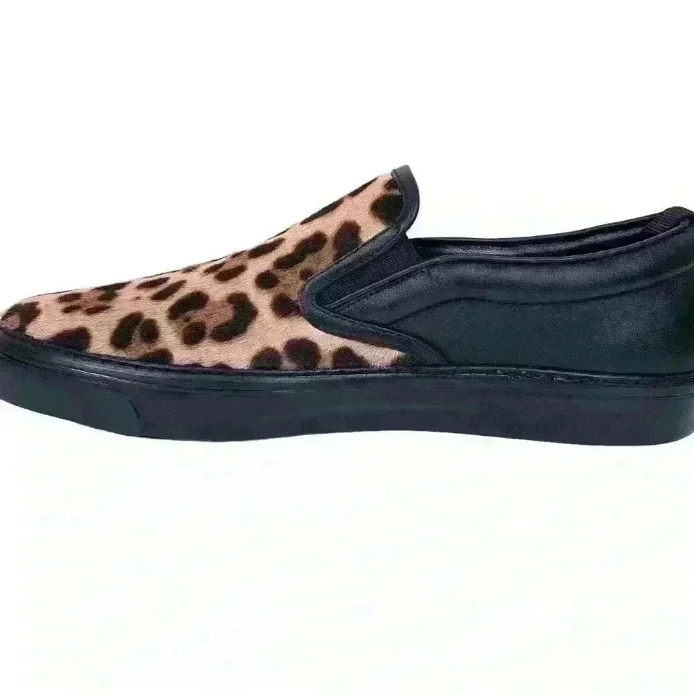Men's Gucci Leopard Print Pony Hair Low-Top Slip-On Sneakers Size 12